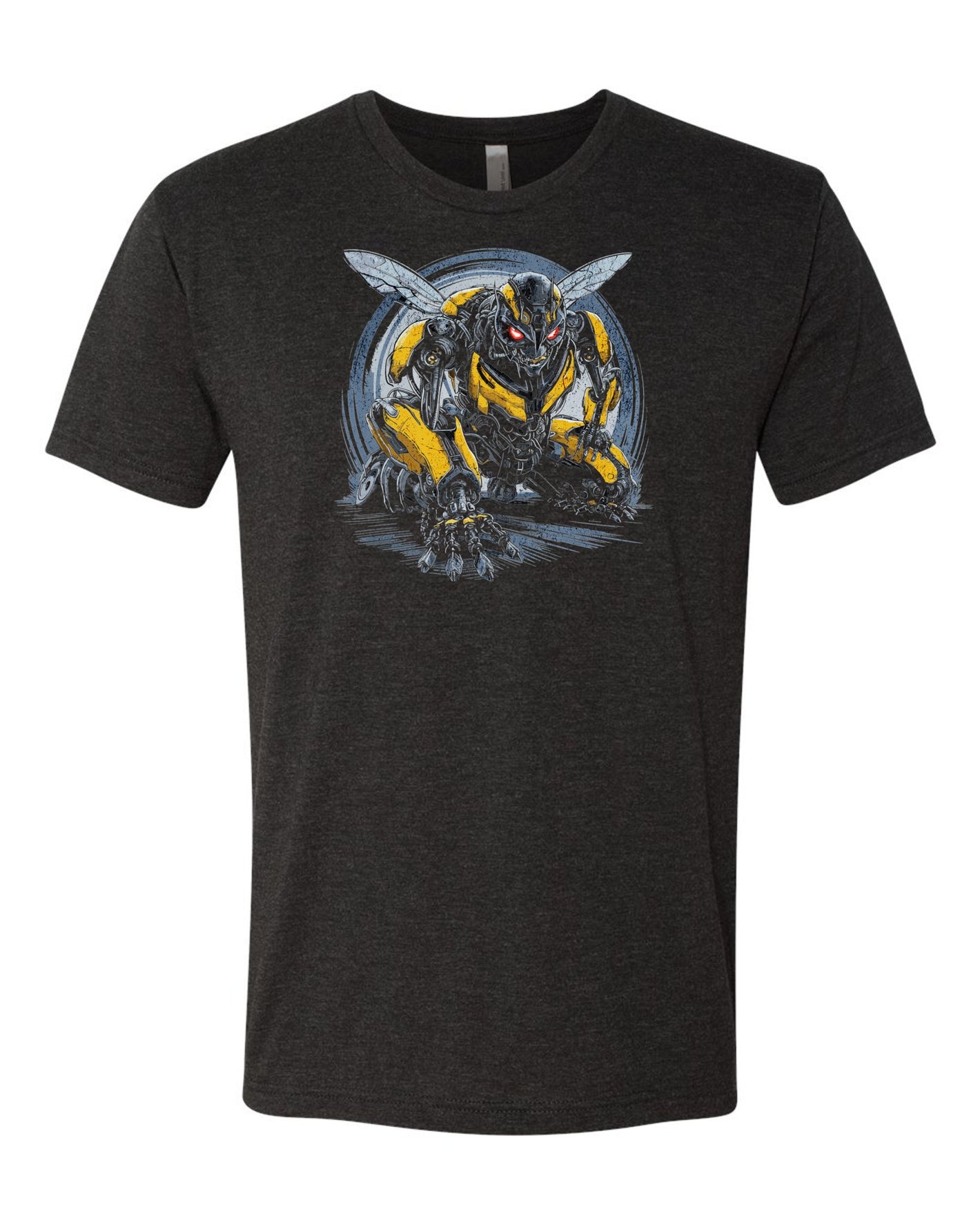 Buzzing Style: Vintage Black Bee Transformer Robot Graphic T-Shirt -