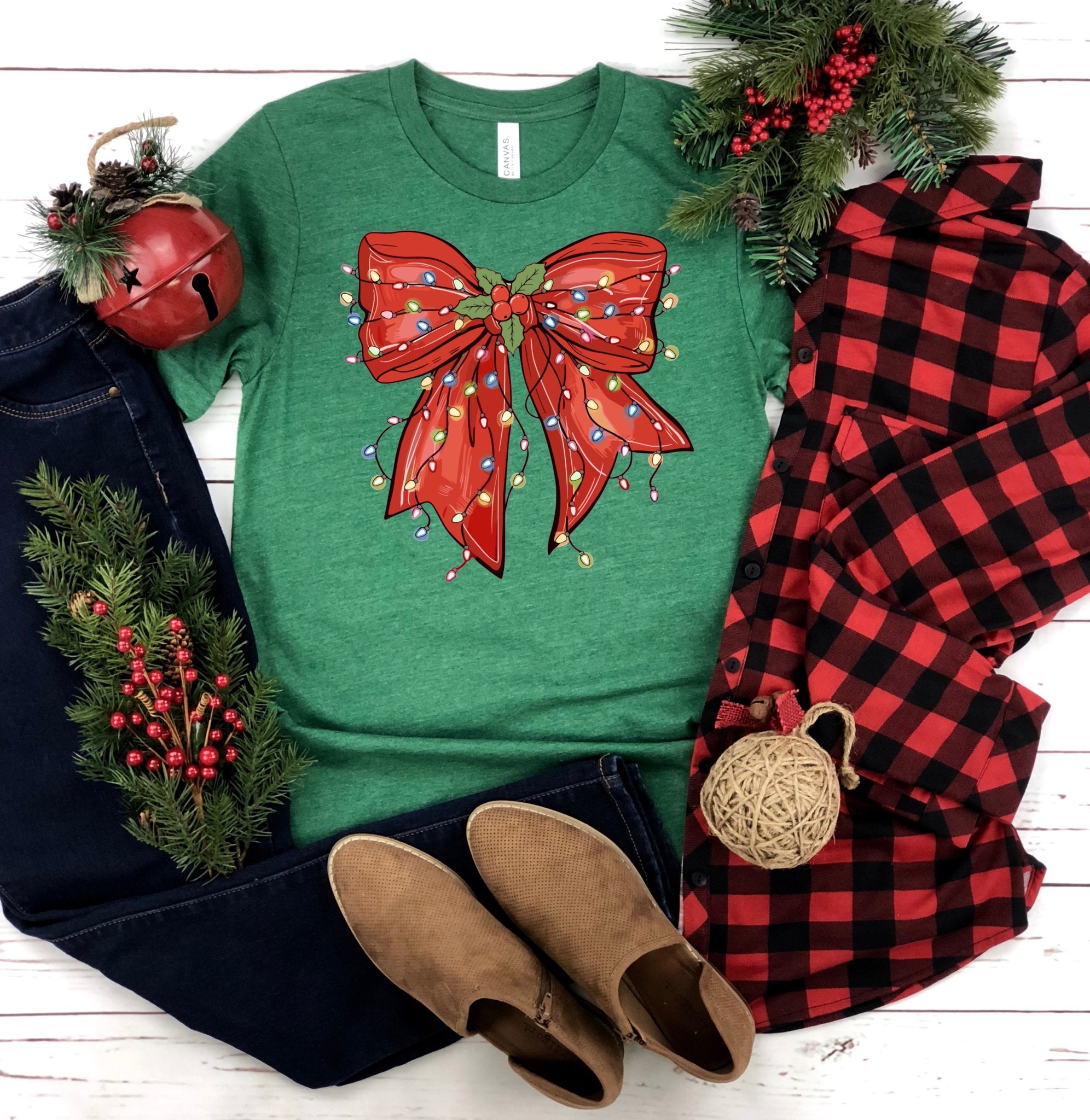 Christmas Bow with Lights Tee - 