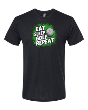 Premium Black Triblend Eat Sleep Golf Repeat Long Graphic Tee -