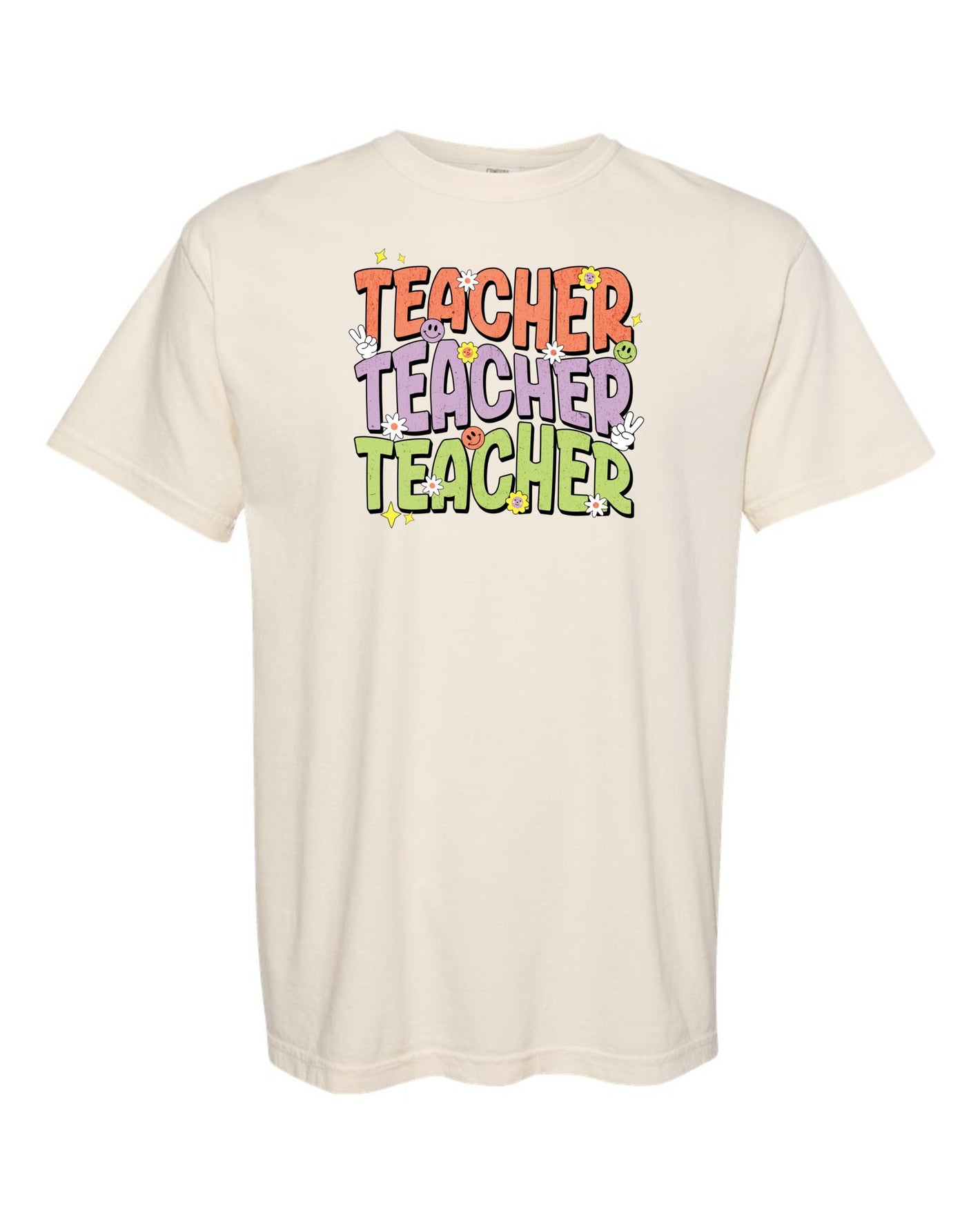 Retro Teacher Repeat Peace Smiley Tee - 