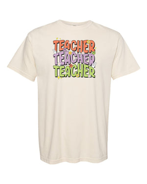 Retro Teacher Repeat Peace Smiley Tee - 