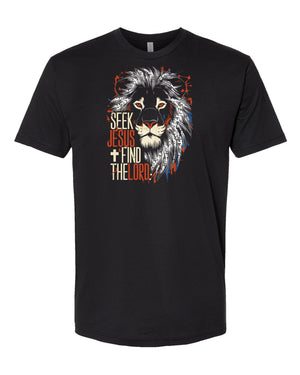 Seek Jesus, Find The Lord: Lion Graphic T-Shirt for Faithful Believers -