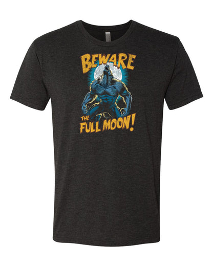 Vintage Black Comic Werewolf Tee: Beware the Full Moon Howl! -