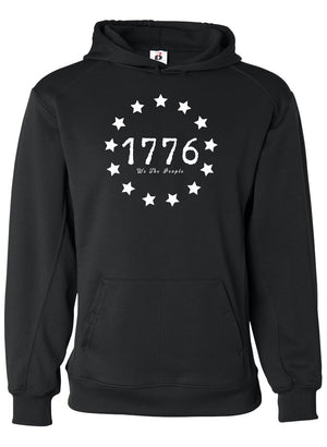 A black hoodie with 13 stars around 1775 with the words we the people.