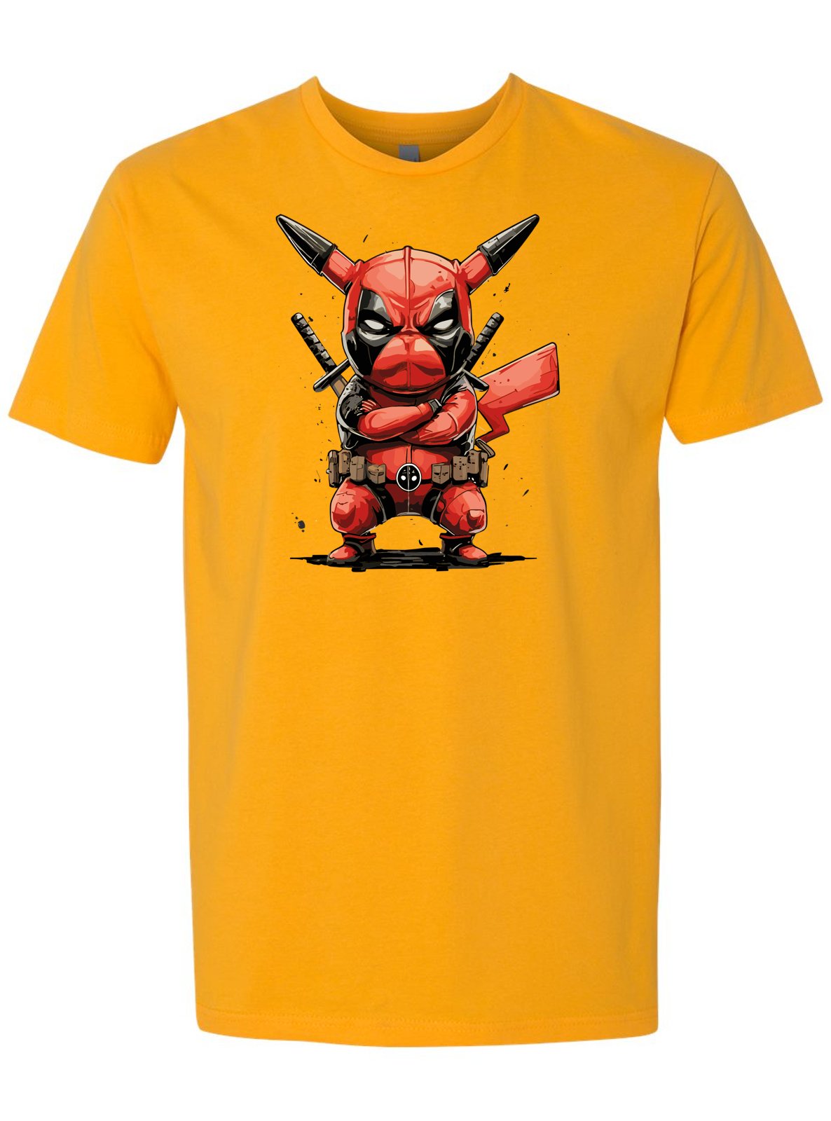 Pikachu Inspired Deadpool Gold Graphic Tee – Unleash Your Inner Hero! -